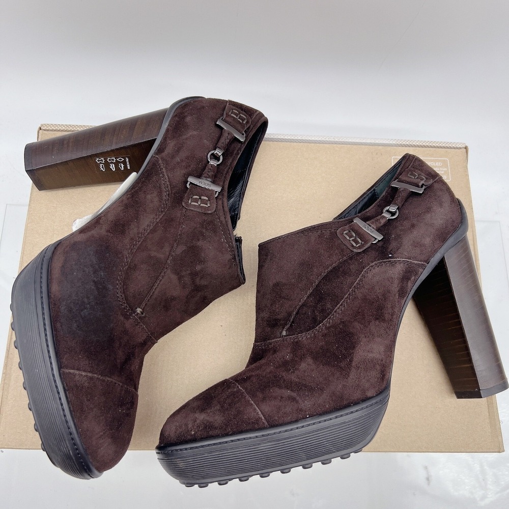 TOD'S Womens Platform High Heel Pumps Bootie Ankle Boots Brown Suede EU 40 US 10